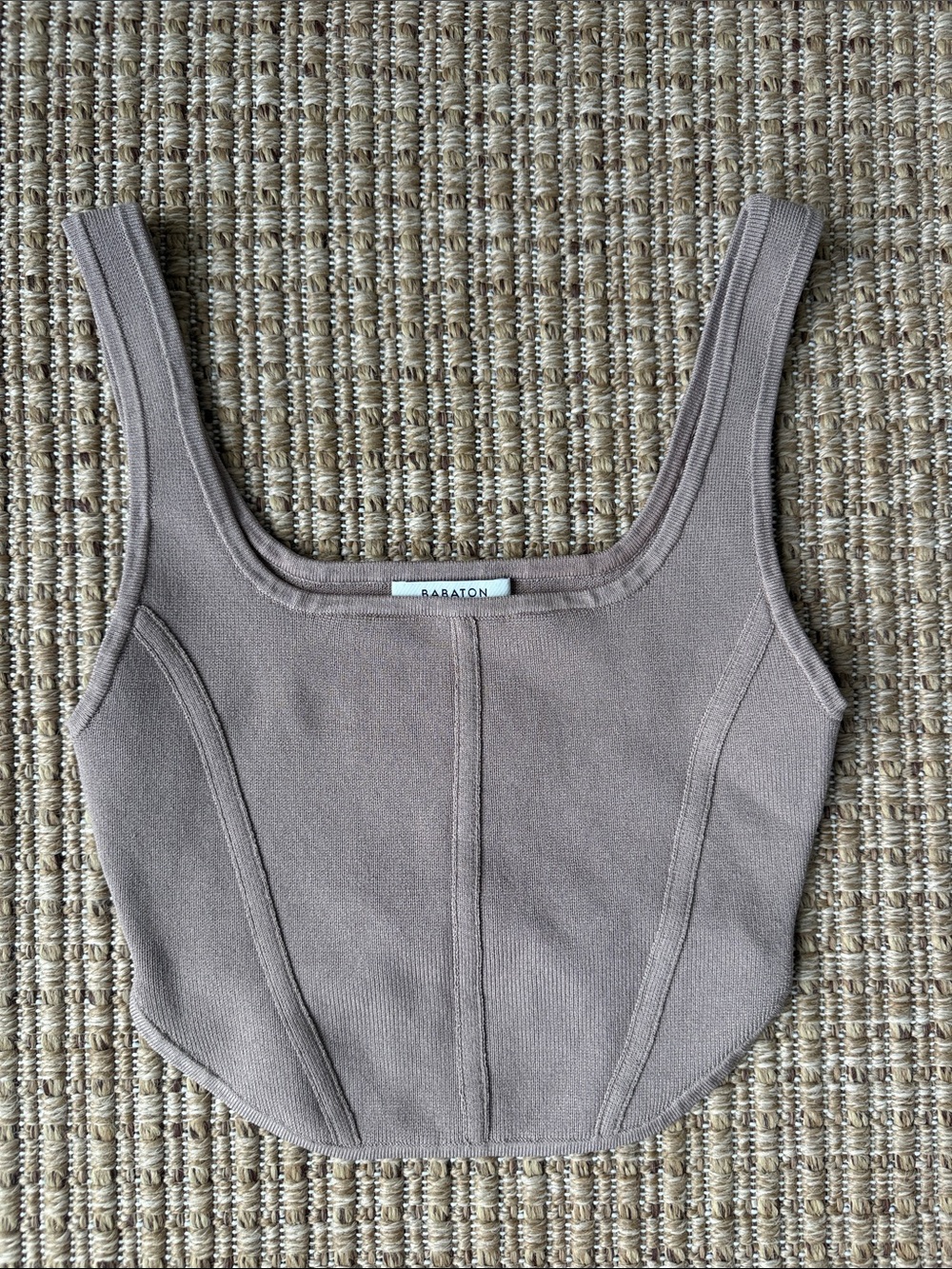 Aritzia Babaton Taupe Ribbed Square-Neck Crop Top